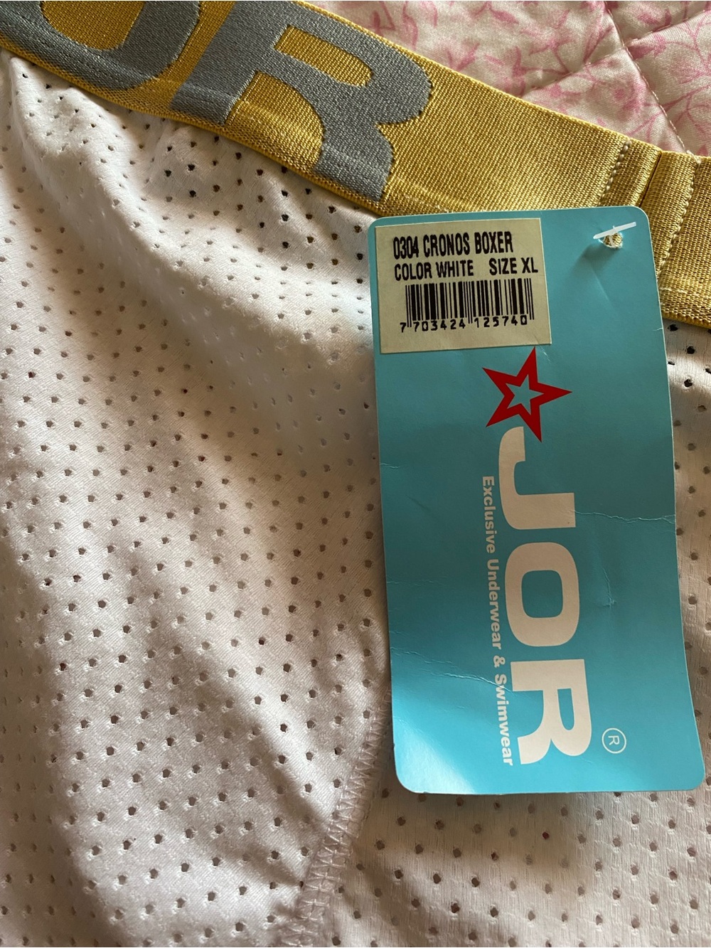 Men’s JOR Gold Waistband White Mesh Trunks - JOR Logo - Picture 5 of 5